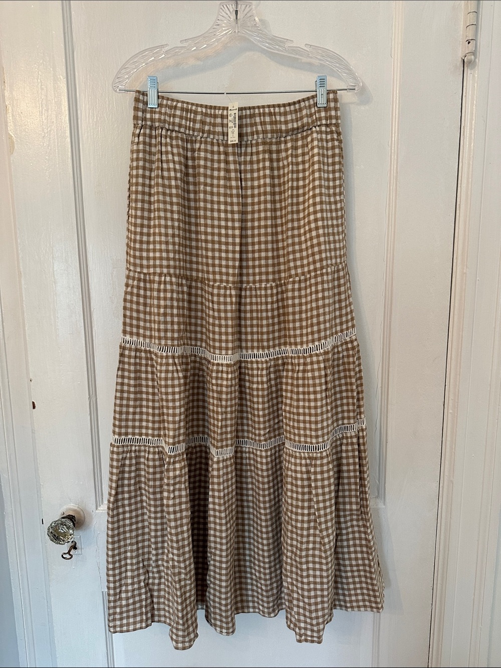 Madewell Brown and White Gingham Maxi Skirt